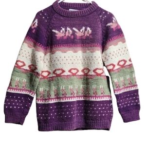 Vintage Handicraft chunky knit wool sweater pullover color purple cream size s/m